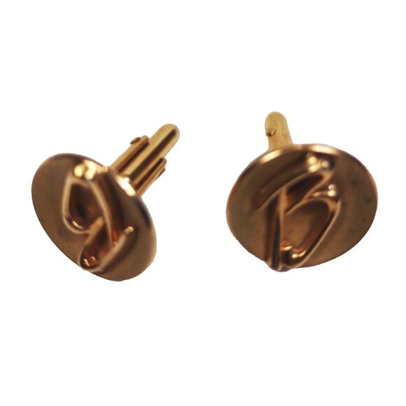 Vintage B Monogram Swank Gold Tone Cuff Links, Initial Letter, Round 3/4" - Picture 5 of 5
